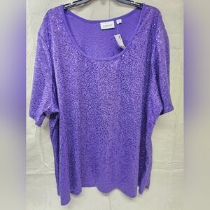 Avenue Purple Sequin Scoop Neck Women's Top Size 30/32